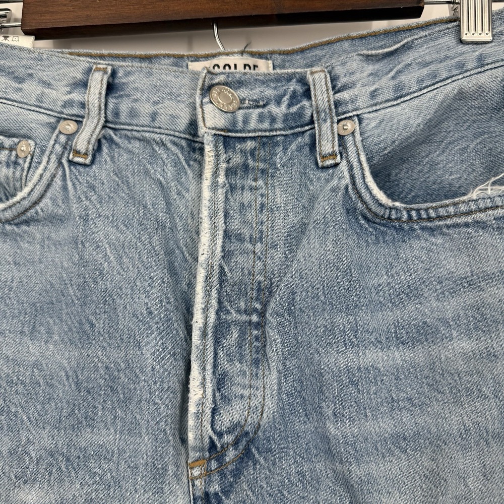 Agolde Size 26 Riley High Rise Straight Ankle Jeans Blue Button Fly Distressed - Picture 4 of 7